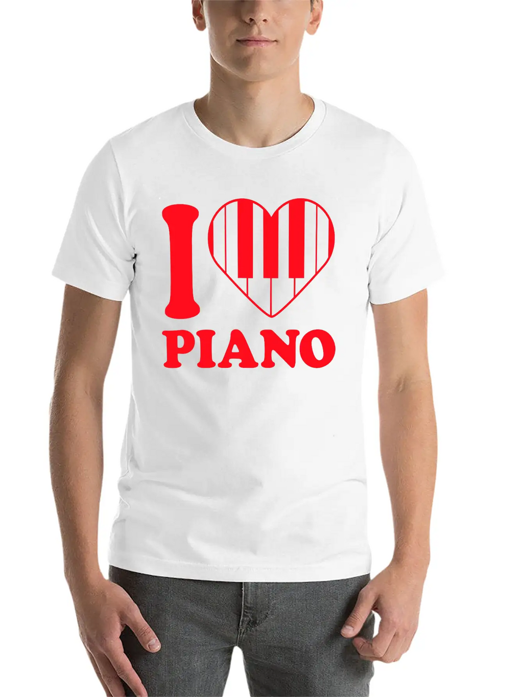 I Love Grand Piano Heart Organ Keyboard Music Logo Stylish Everyday T-Shirt – Unisex Basic Cotton Tee
