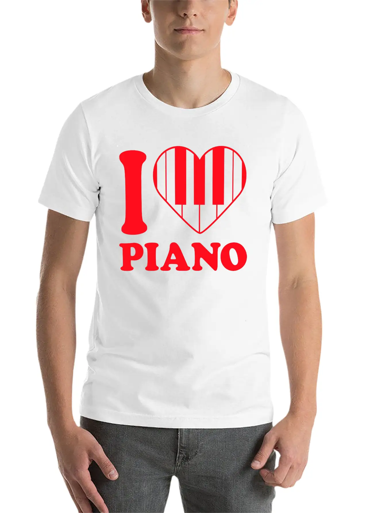 I Love Grand Piano Heart Organ Keyboard Music Logo Stylish Everyday T-Shirt – Unisex Basic Cotton Tee