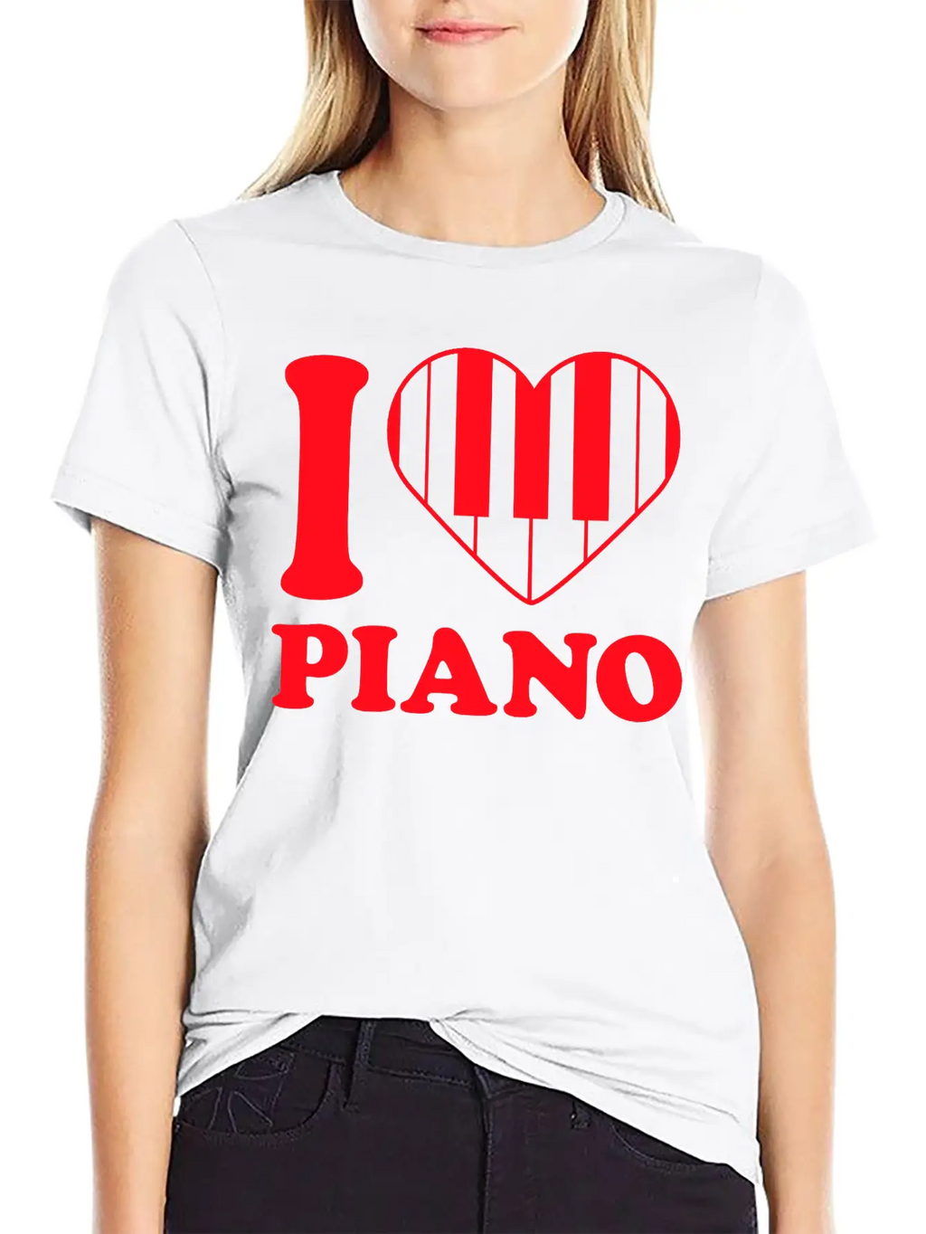 I Love Grand Piano Heart Organ Keyboard Music Logo Stylish Everyday T-Shirt – Unisex Basic Cotton Tee