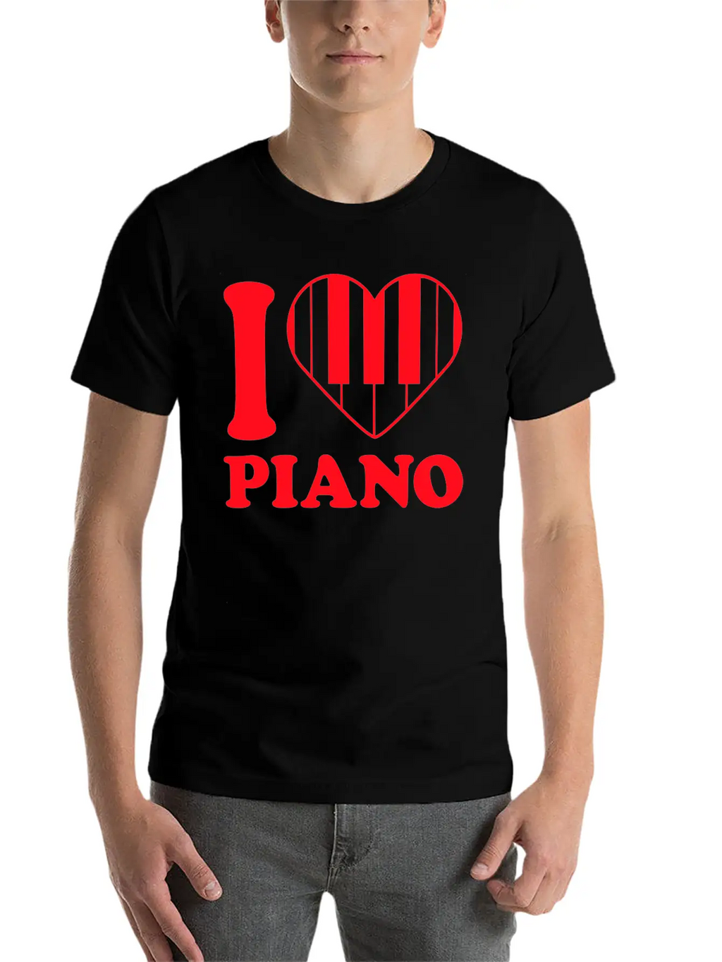 I Love Grand Piano Heart Organ Keyboard Music Logo Stylish Everyday T-Shirt – Unisex Basic Cotton Tee