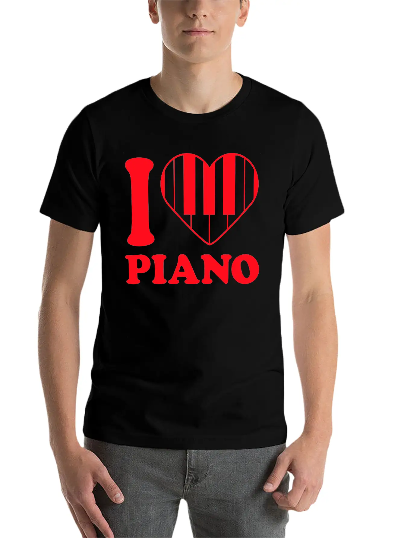 I Love Grand Piano Heart Organ Keyboard Music Logo Stylish Everyday T-Shirt – Unisex Basic Cotton Tee