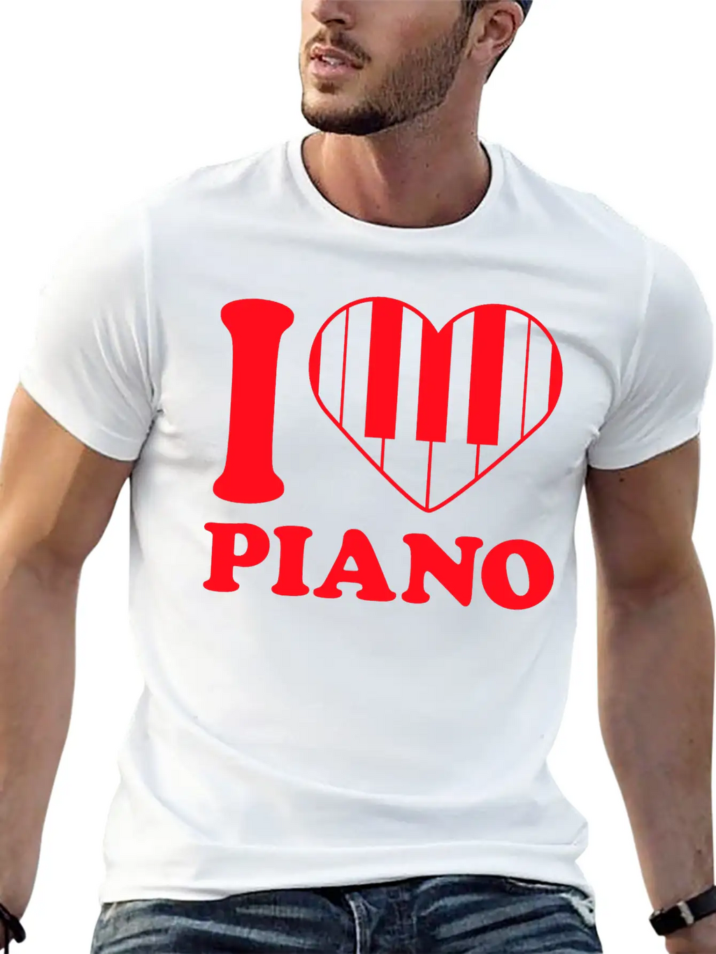I Love Grand Piano Heart Organ Keyboard Music Logo Stylish Everyday T-Shirt – Unisex Basic Cotton Tee