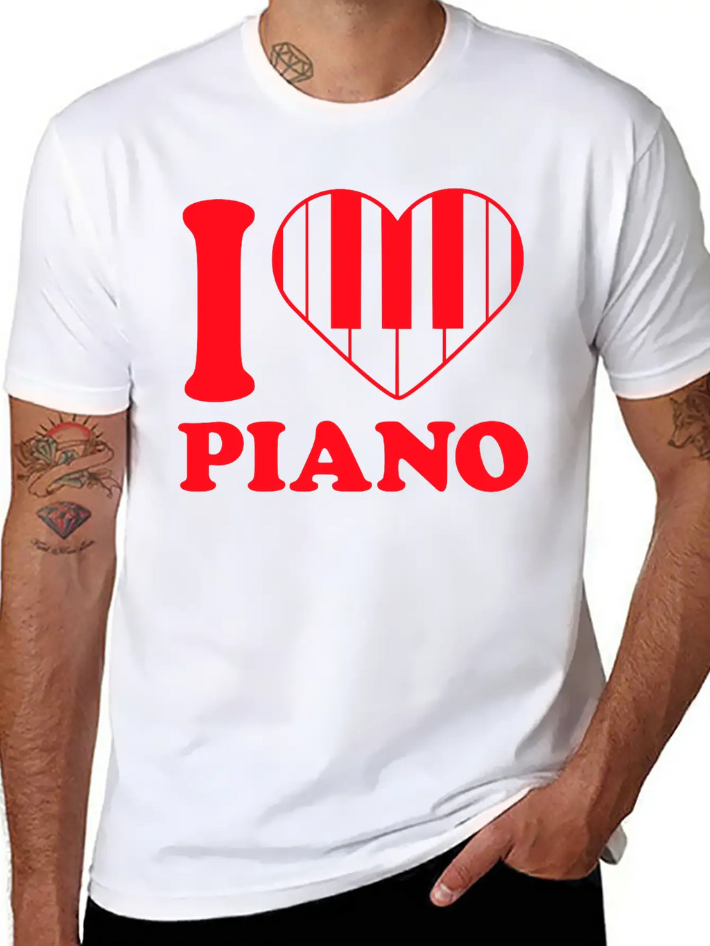 I Love Grand Piano Heart Organ Keyboard Music Logo Stylish Everyday T-Shirt – Unisex Basic Cotton Tee