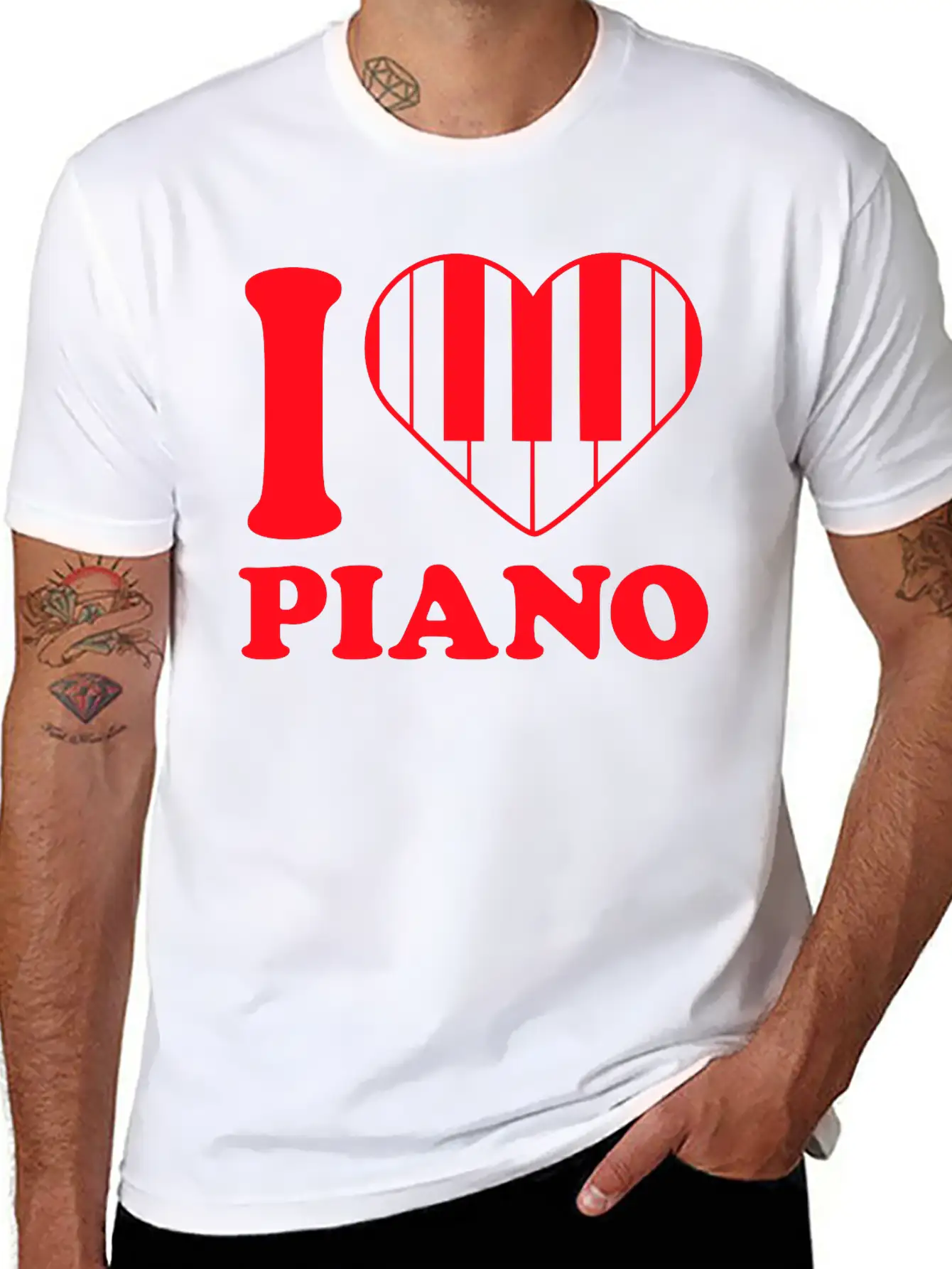 I Love Grand Piano Heart Organ Keyboard Music Logo Stylish Everyday T-Shirt – Unisex Basic Cotton Tee