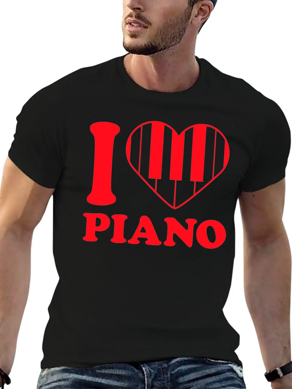 I Love Grand Piano Heart Organ Keyboard Music Logo Stylish Everyday T-Shirt – Unisex Basic Cotton Tee