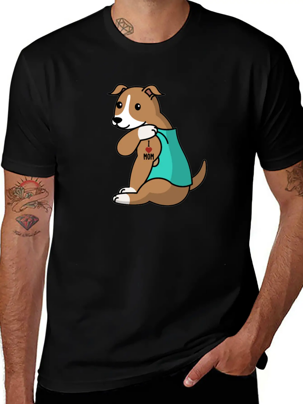 I Love Mom Tattoo Greyhound Stylish Everyday T-Shirt – Unisex Basic Cotton Tee