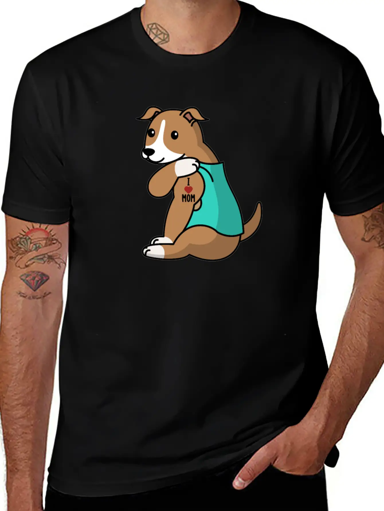 I Love Mom Tattoo Greyhound Stylish Everyday T-Shirt – Unisex Basic Cotton Tee