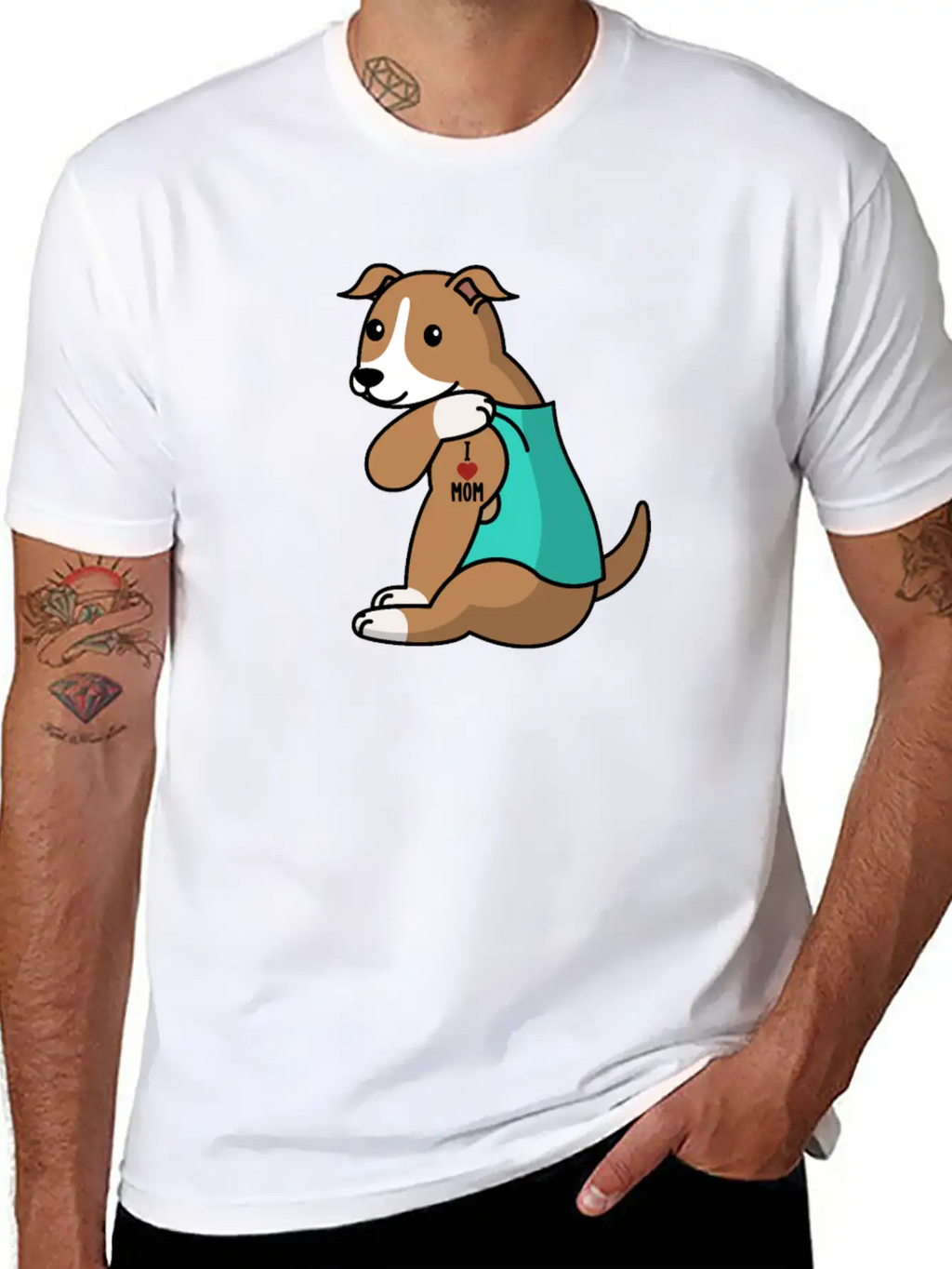 I Love Mom Tattoo Greyhound Stylish Everyday T-Shirt – Unisex Basic Cotton Tee