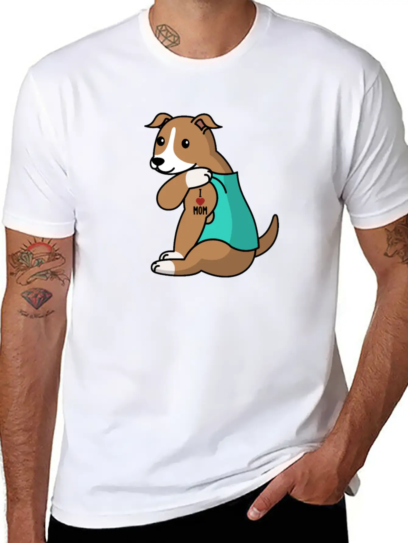 I Love Mom Tattoo Greyhound Stylish Everyday T-Shirt – Unisex Basic Cotton Tee