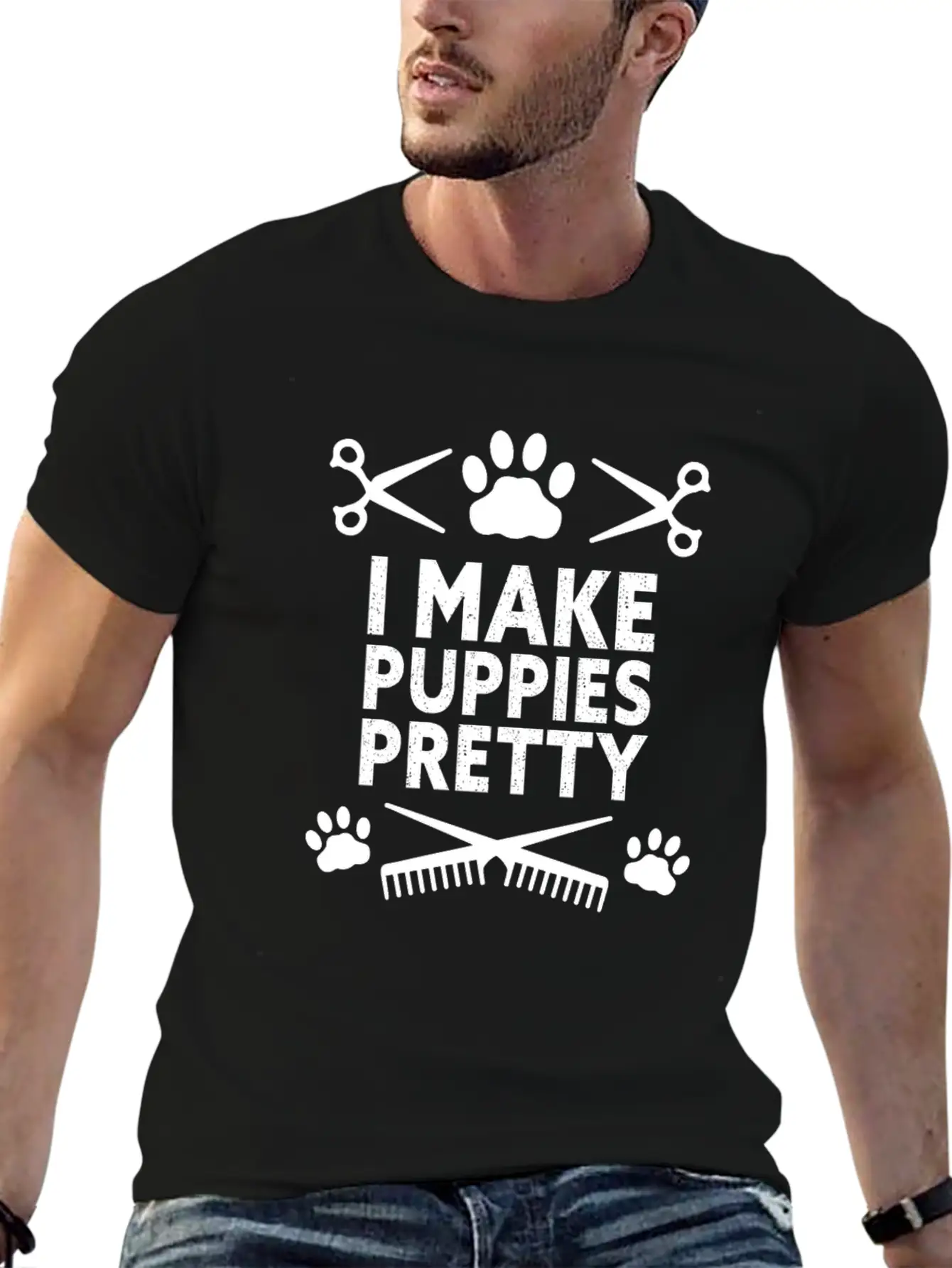I Make Puppies Pretty Dog Groomer Puppy Groom Basic Graphic T-Shirt – Daily Comfort In Soft Cotton