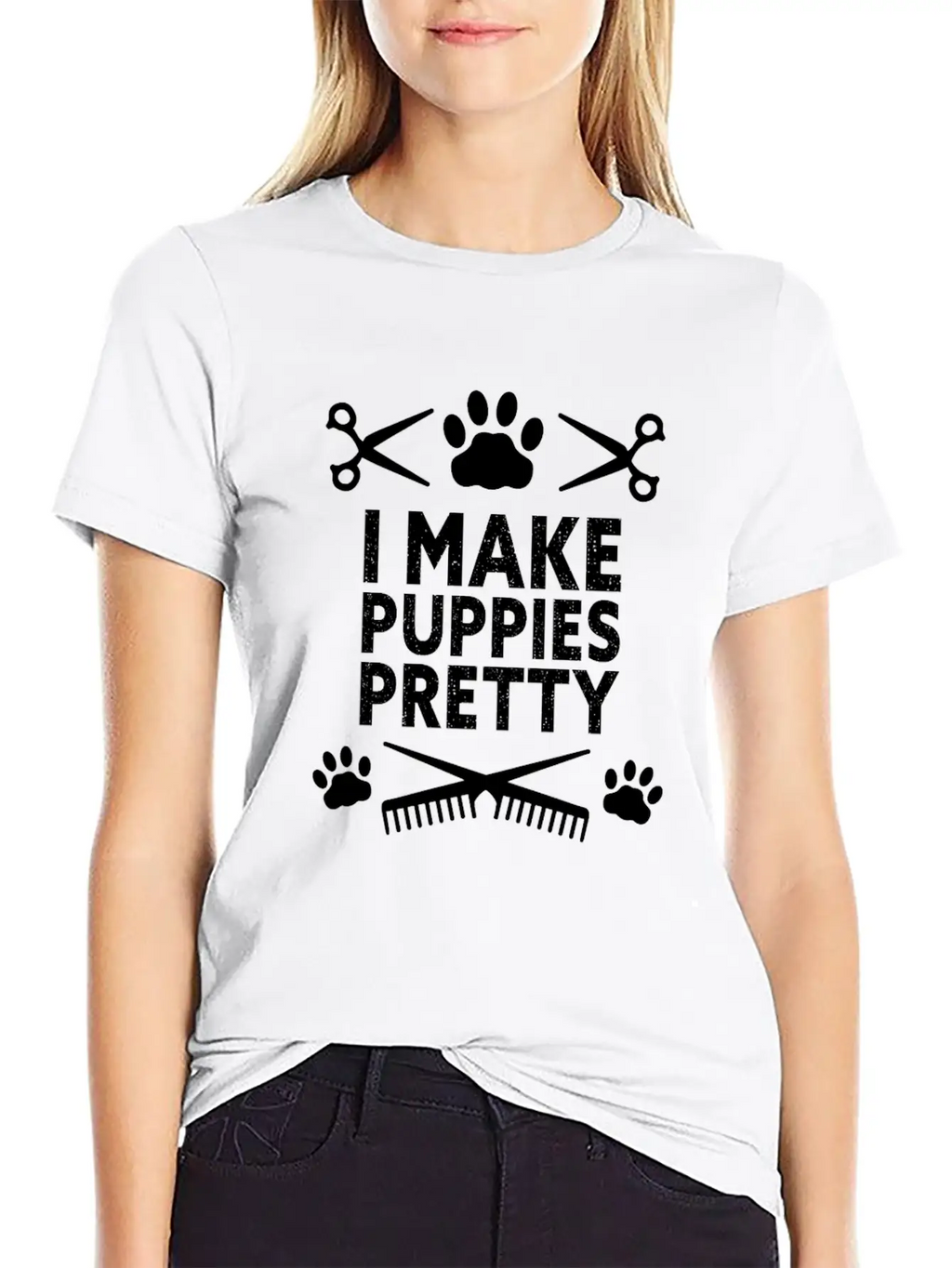 I Make Puppies Pretty Dog Groomer Puppy Groom Basic Graphic T-Shirt – Daily Comfort In Soft Cotton