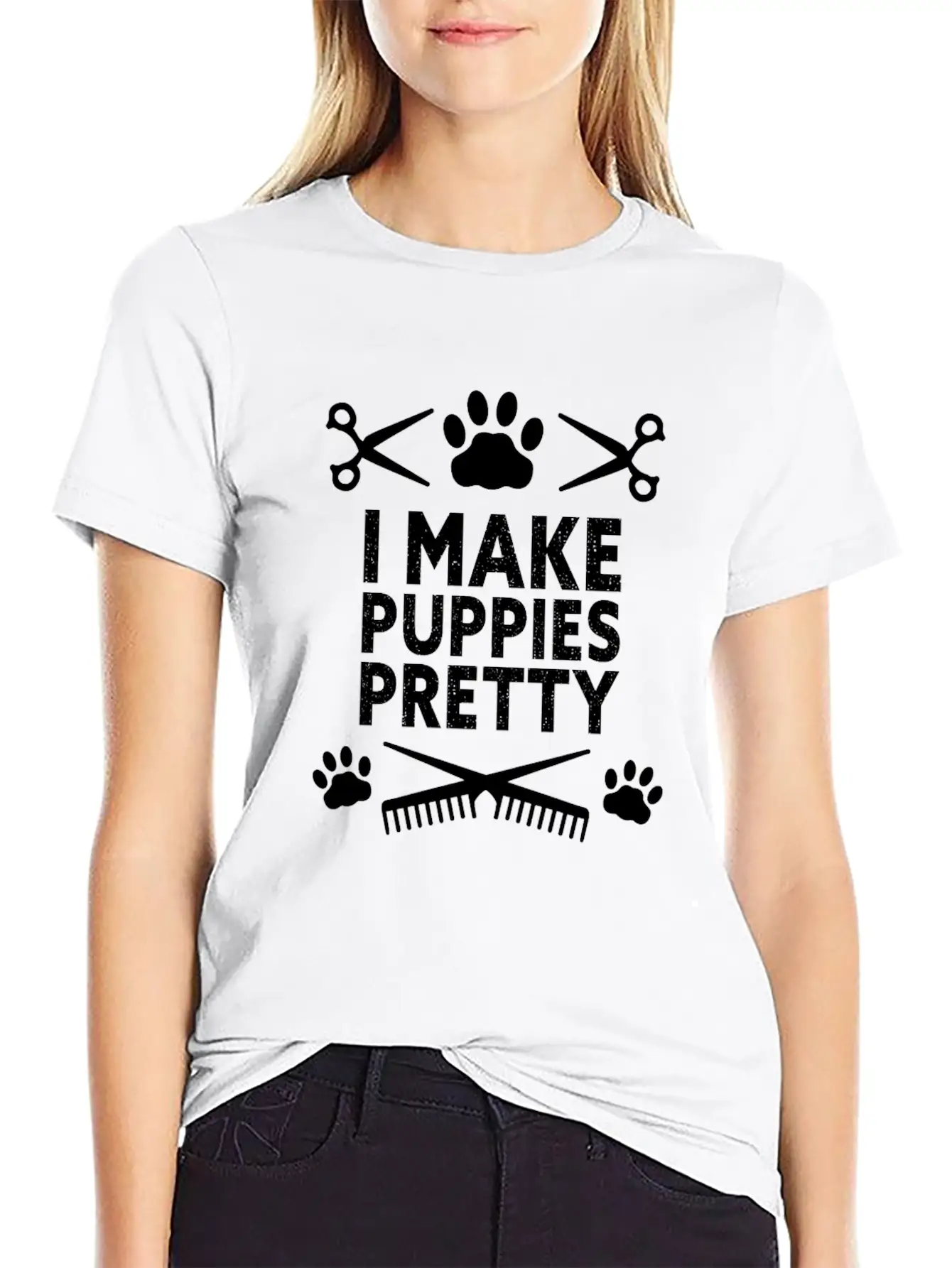 I Make Puppies Pretty Dog Groomer Puppy Groom Basic Graphic T-Shirt – Daily Comfort In Soft Cotton