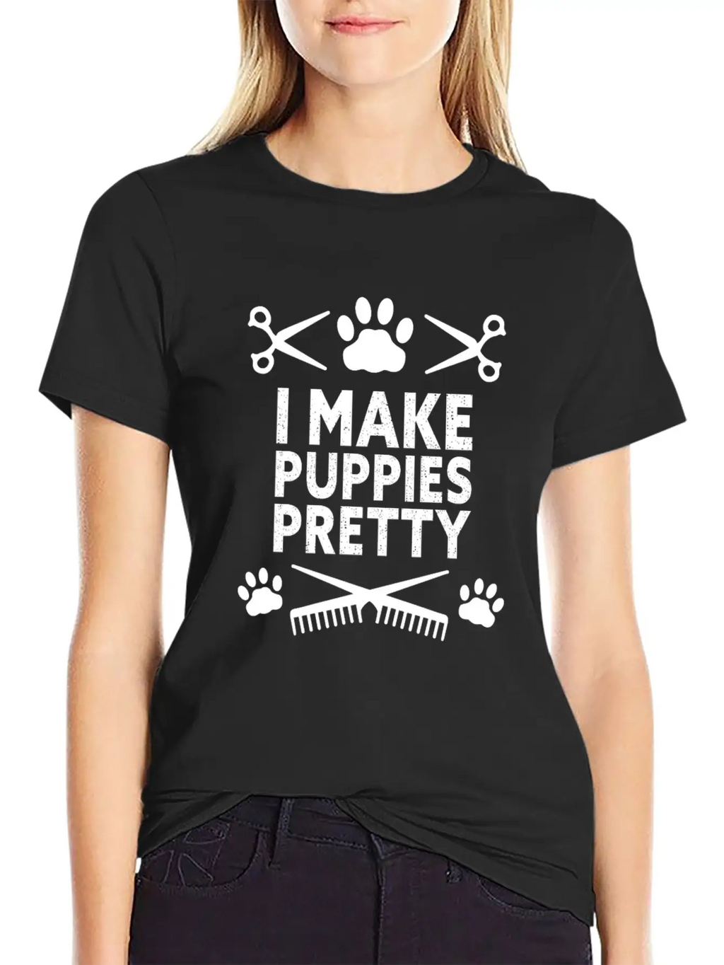 I Make Puppies Pretty Dog Groomer Puppy Groom Basic Graphic T-Shirt – Daily Comfort In Soft Cotton