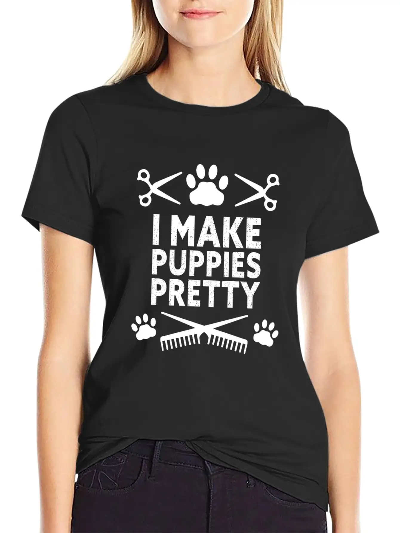 I Make Puppies Pretty Dog Groomer Puppy Groom Basic Graphic T-Shirt – Daily Comfort In Soft Cotton