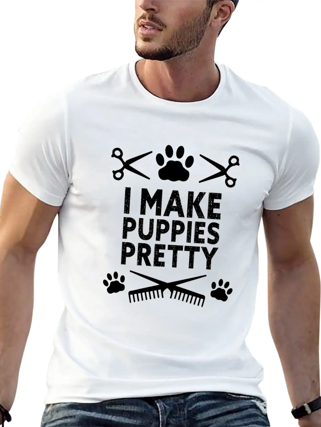 I Make Puppies Pretty Dog Groomer Puppy Groom Basic Graphic T-Shirt – Daily Comfort In Soft Cotton