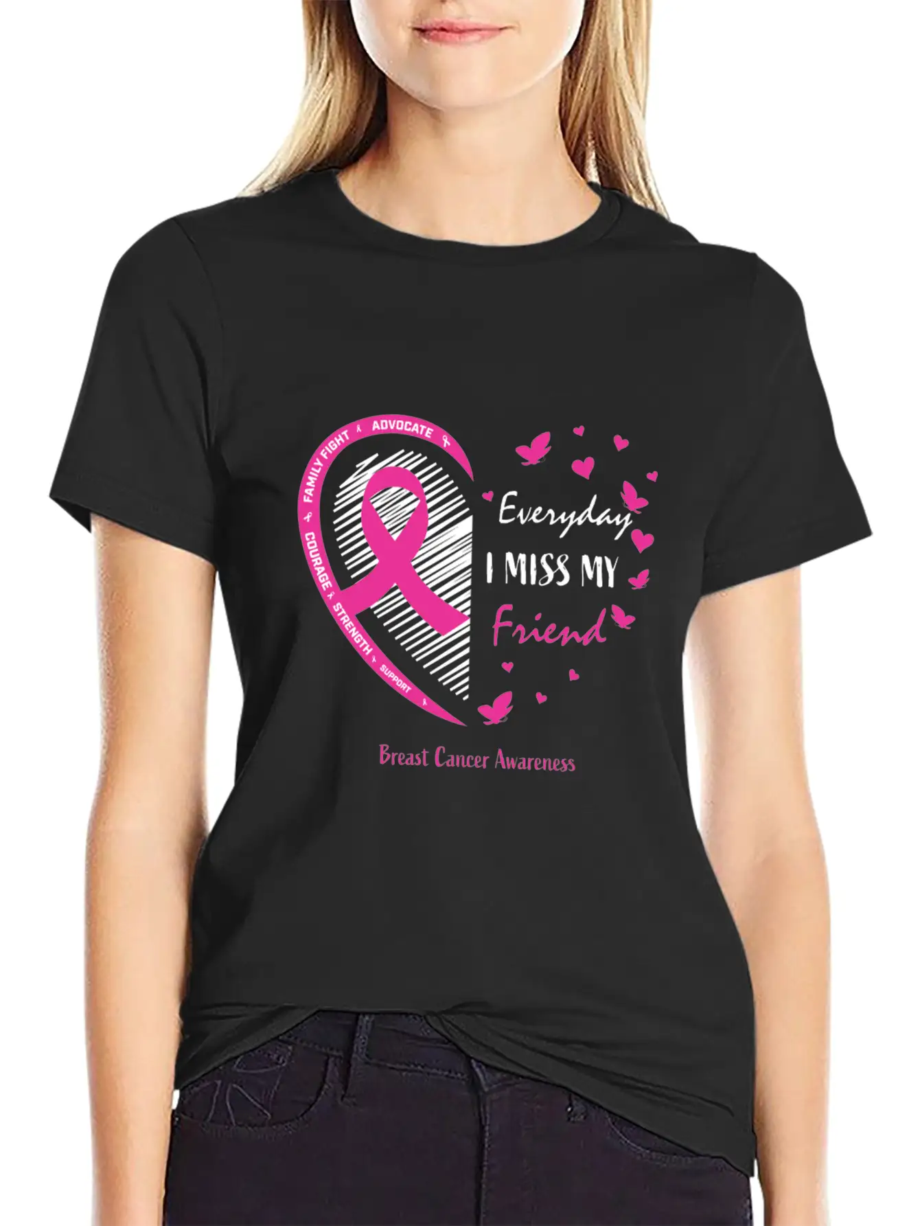 I Miss My Loving Memory Friend Pink Breast Cancer Relaxed Everyday Tee – Lightweight And Durable Cotton