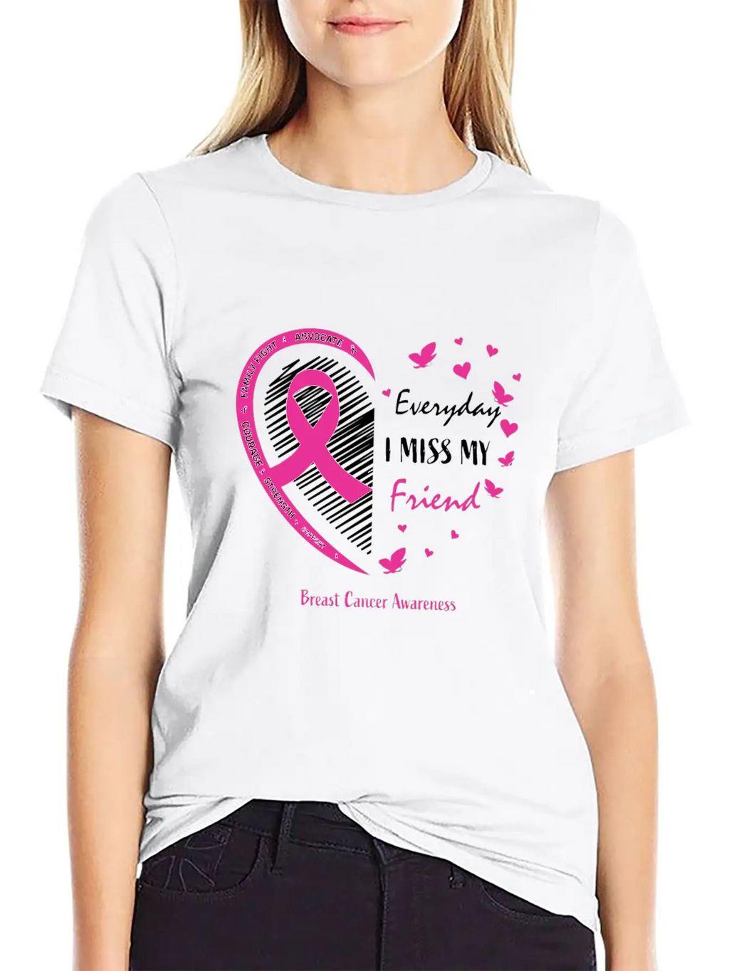 I Miss My Loving Memory Friend Pink Breast Cancer Relaxed Everyday Tee – Lightweight And Durable Cotton