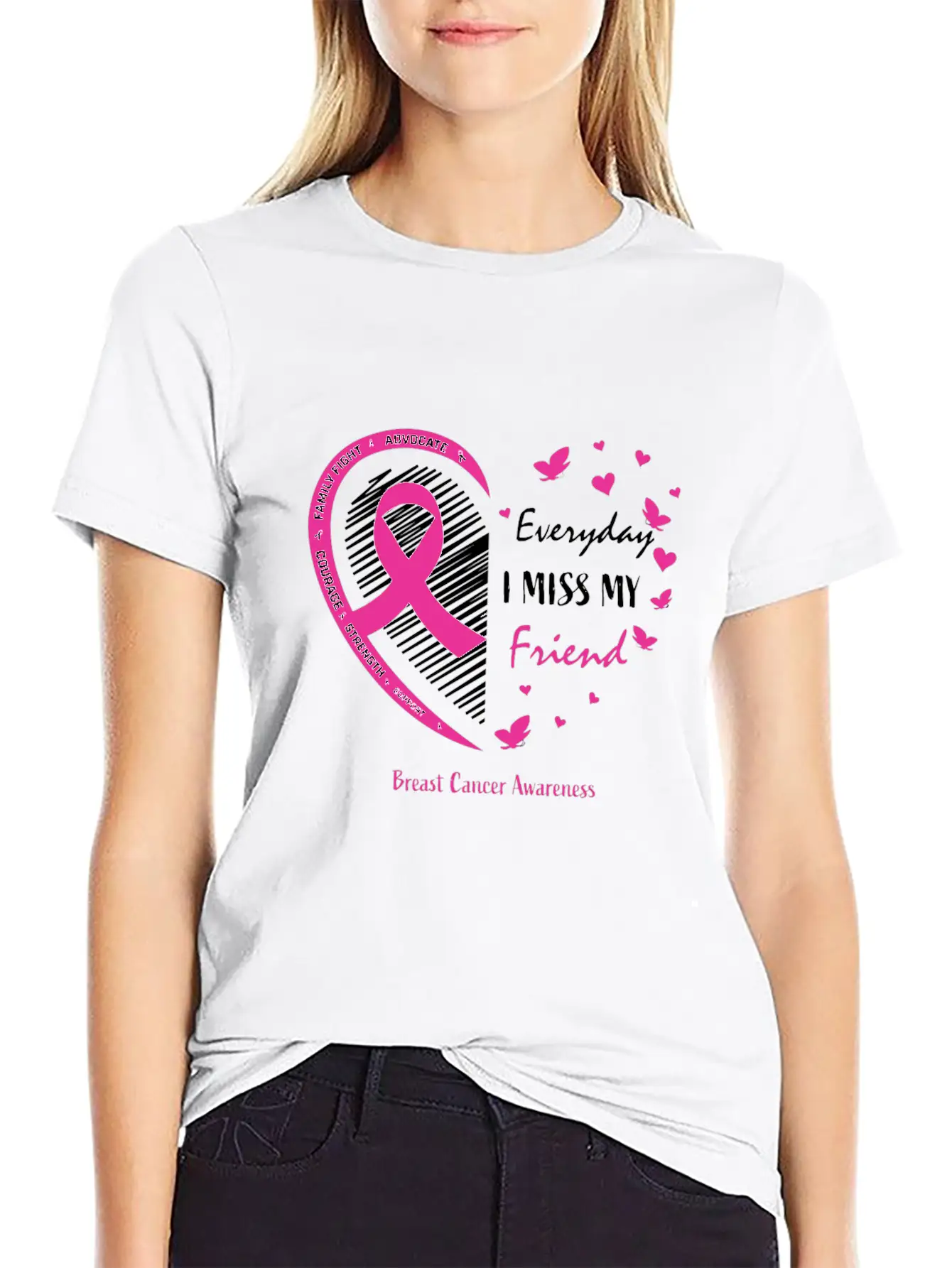 I Miss My Loving Memory Friend Pink Breast Cancer Relaxed Everyday Tee – Lightweight And Durable Cotton