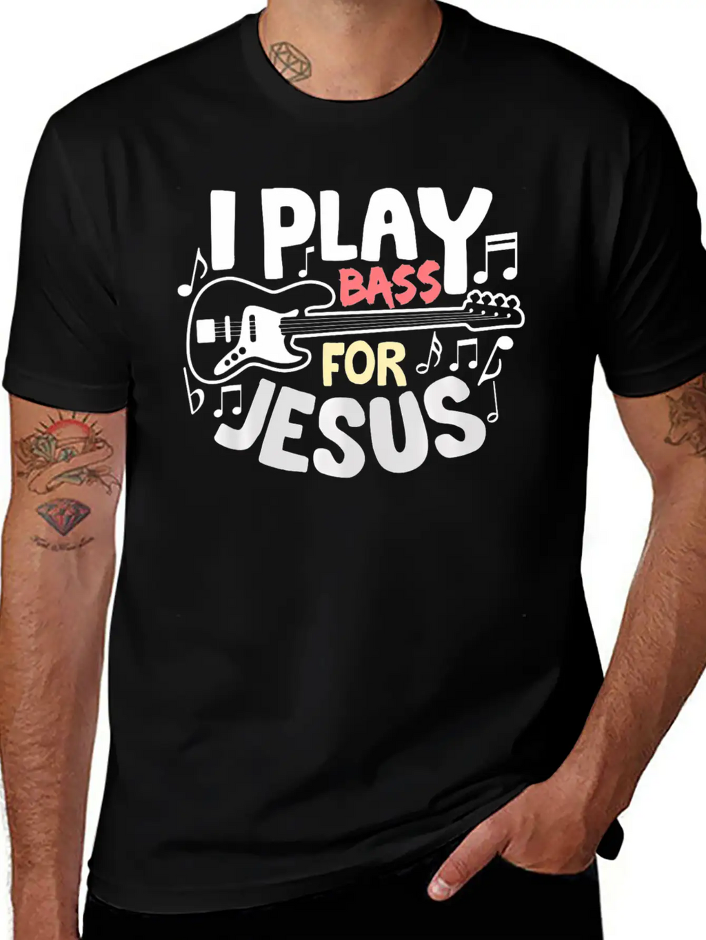 I Play Bass Jesus Christian Guitarist Bass Player Essential Cotton Tee For Daily Outfits – Unisex Style