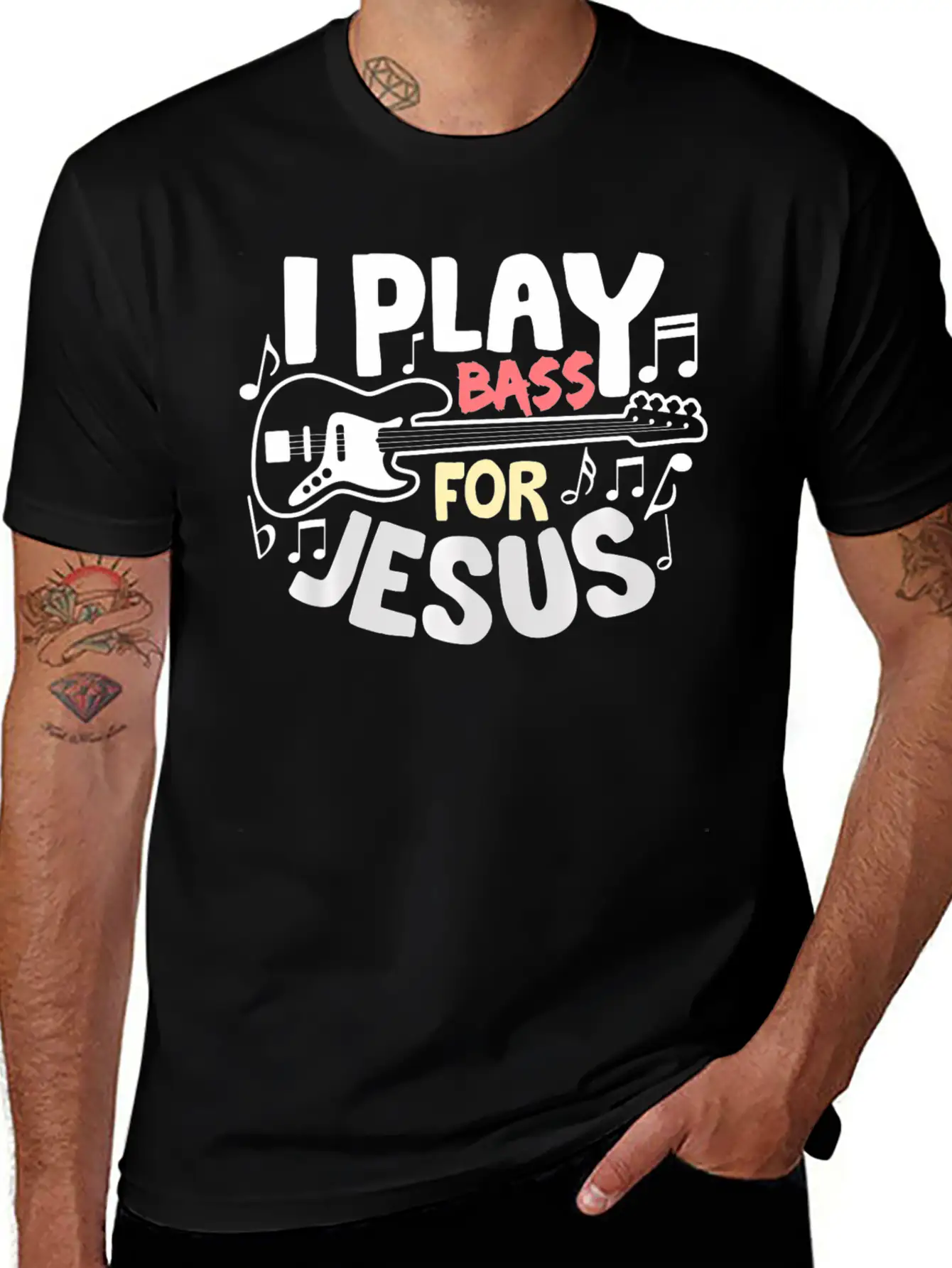 I Play Bass Jesus Christian Guitarist Bass Player Essential Cotton Tee For Daily Outfits – Unisex Style