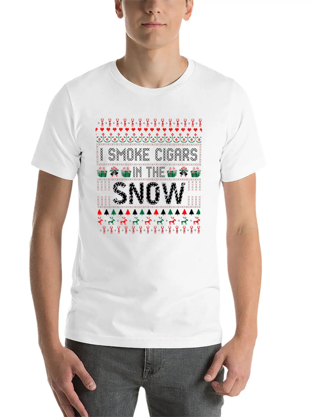 I Smoke Cigars In The Snow Christmas Ugly Sweater Essential Cotton Tee For Daily Outfits – Unisex Style