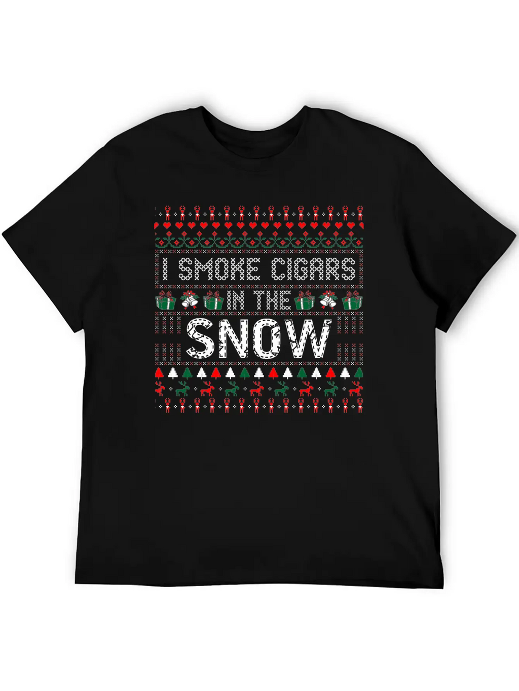 I Smoke Cigars In The Snow Christmas Ugly Sweater Essential Cotton Tee For Daily Outfits – Unisex Style