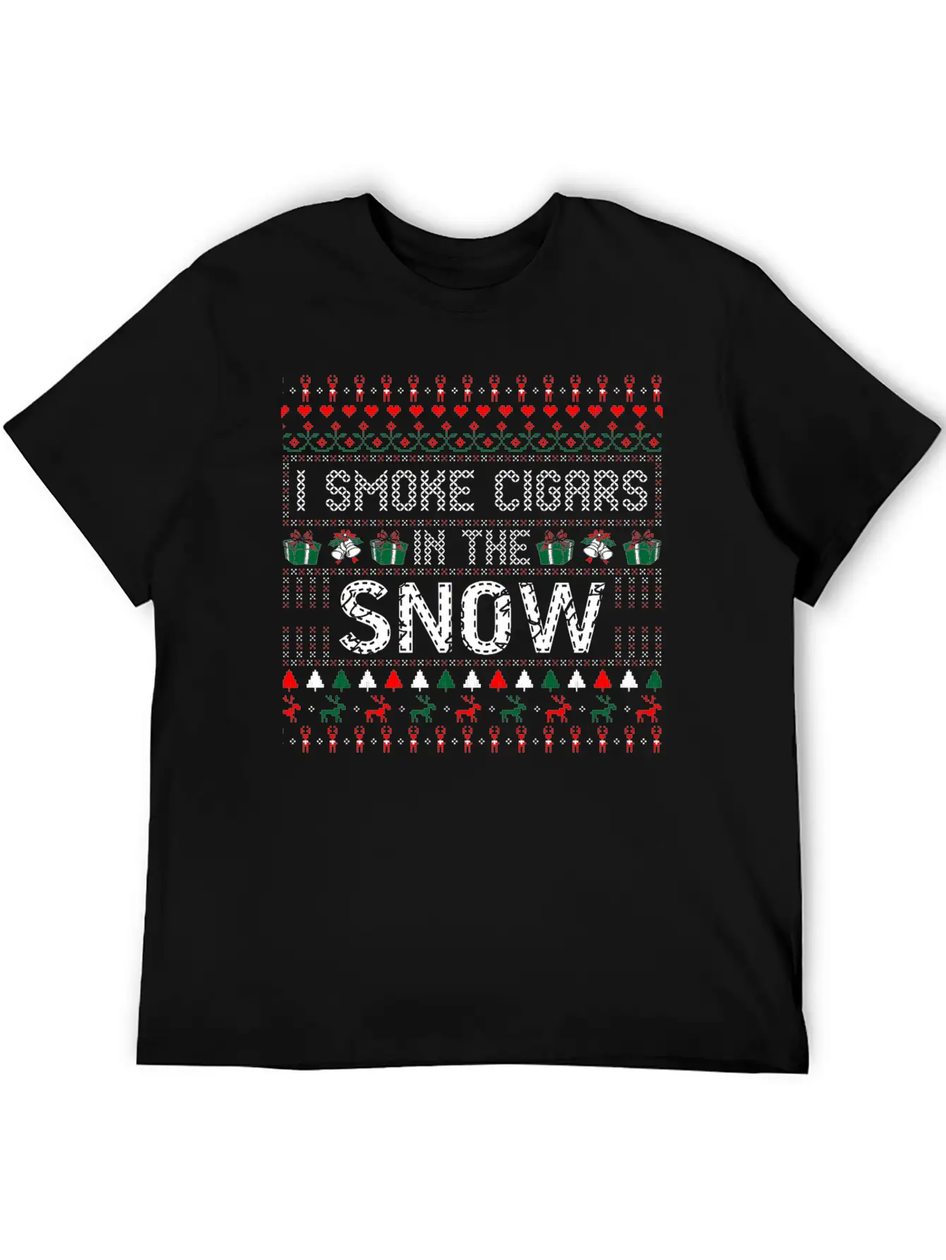 I Smoke Cigars In The Snow Christmas Ugly Sweater Essential Cotton Tee For Daily Outfits – Unisex Style