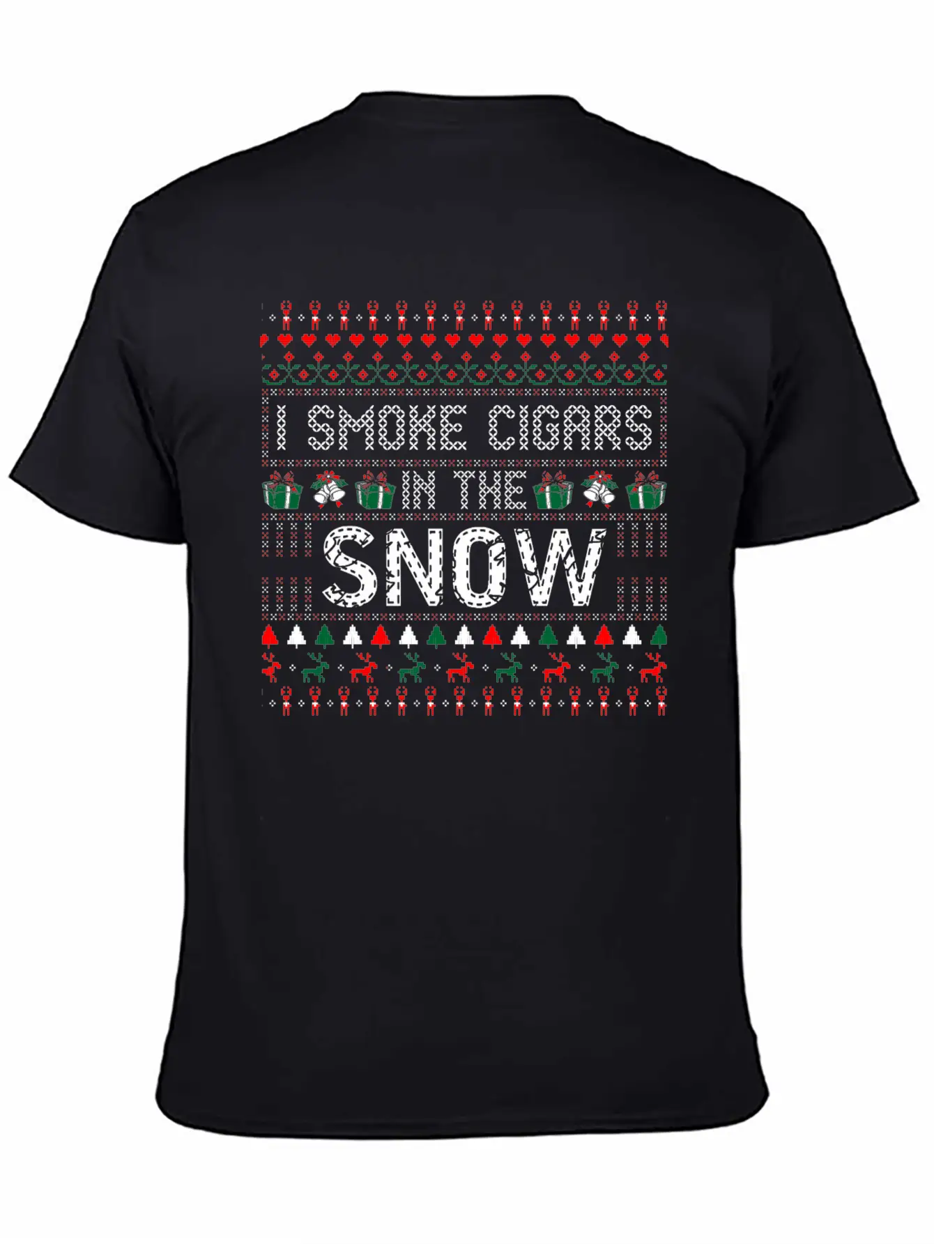 I Smoke Cigars In The Snow Christmas Ugly Sweater Essential Cotton Tee For Daily Outfits – Unisex Style