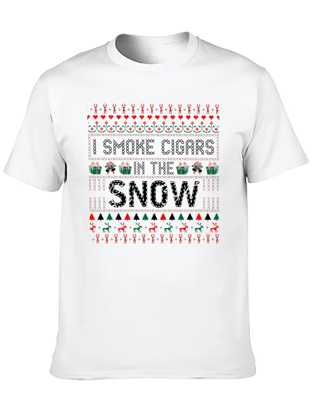 I Smoke Cigars In The Snow Christmas Ugly Sweater Essential Cotton Tee For Daily Outfits – Unisex Style