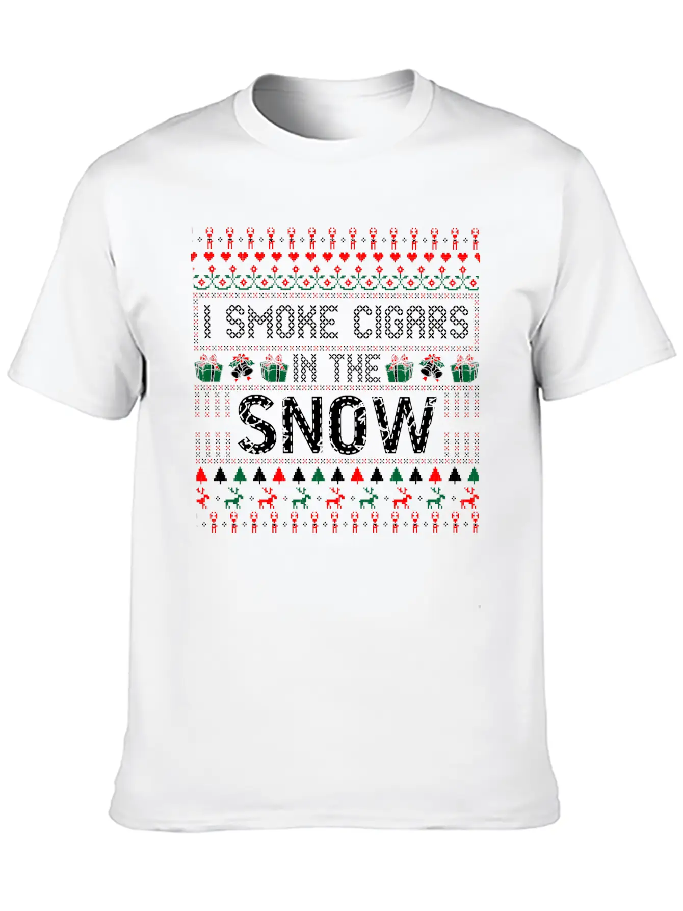 I Smoke Cigars In The Snow Christmas Ugly Sweater Essential Cotton Tee For Daily Outfits – Unisex Style