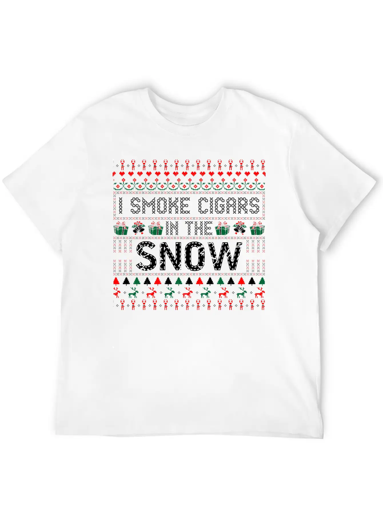 I Smoke Cigars In The Snow Christmas Ugly Sweater Essential Cotton Tee For Daily Outfits – Unisex Style