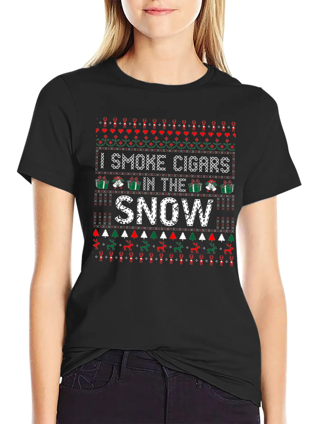 I Smoke Cigars In The Snow Christmas Ugly Sweater Essential Cotton Tee For Daily Outfits – Unisex Style