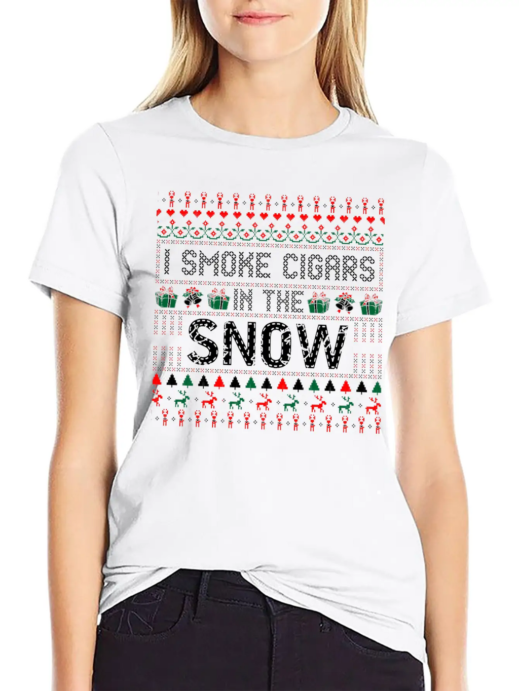 I Smoke Cigars In The Snow Christmas Ugly Sweater Essential Cotton Tee For Daily Outfits – Unisex Style