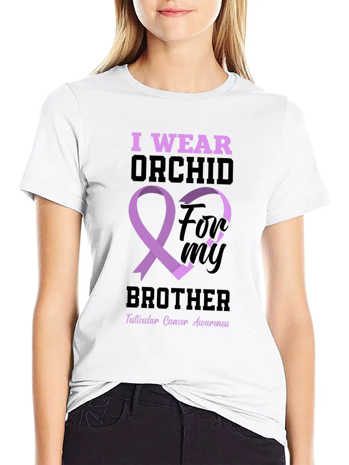 I Wear Orchid For My Brother Testicular Cancer Timeless Short Sleeve Tee – Comfy And Minimalist Design
