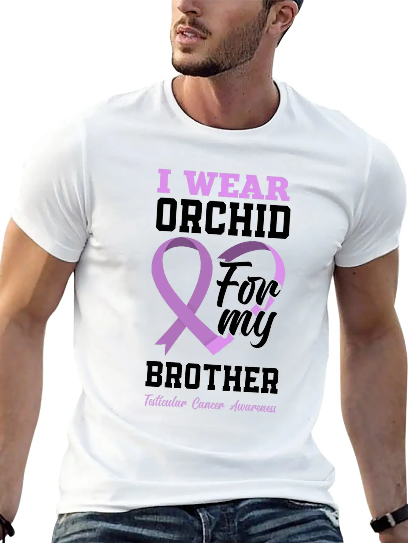 I Wear Orchid For My Brother Testicular Cancer Timeless Short Sleeve Tee – Comfy And Minimalist Design