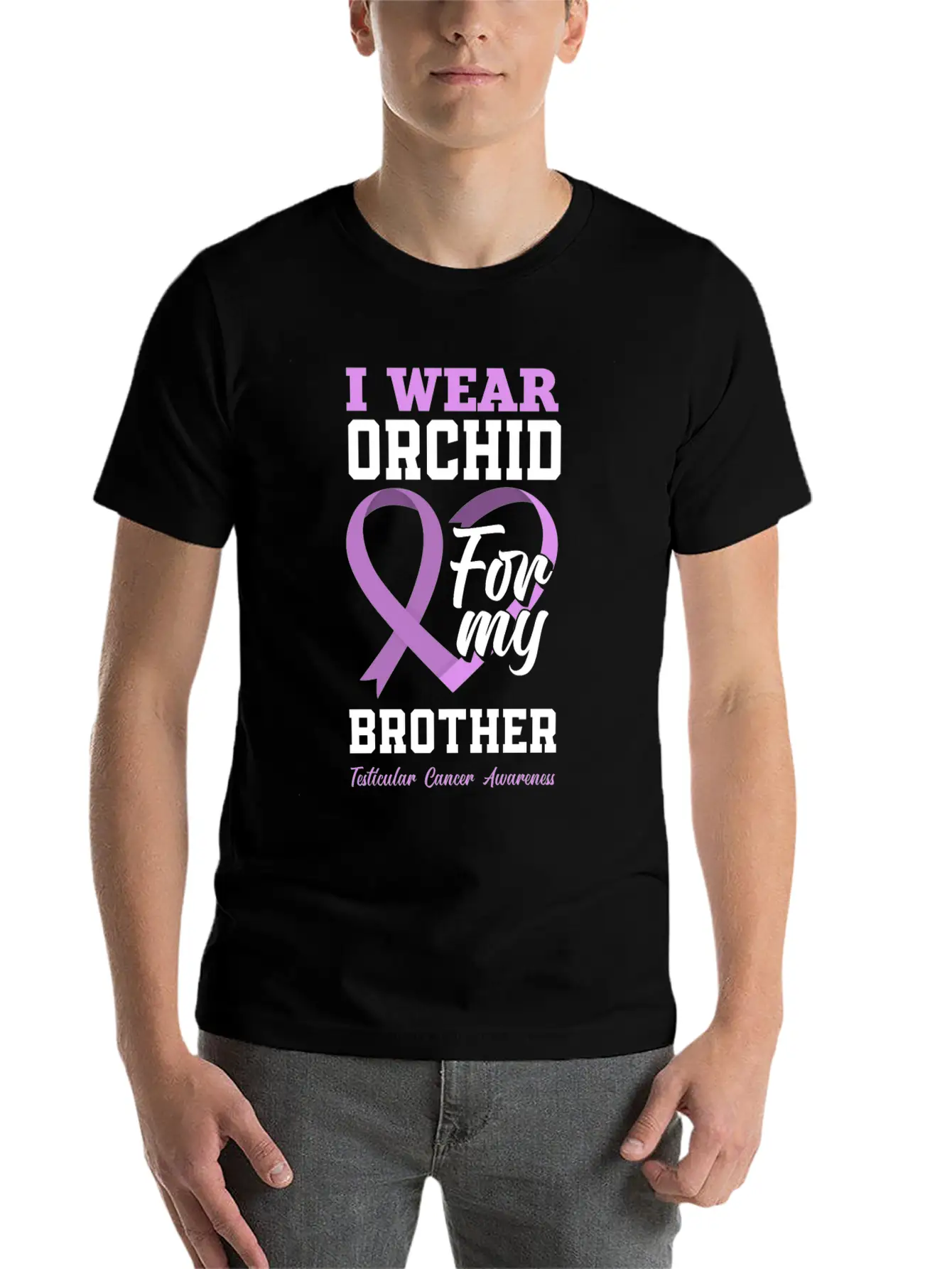 I Wear Orchid For My Brother Testicular Cancer Timeless Short Sleeve Tee – Comfy And Minimalist Design
