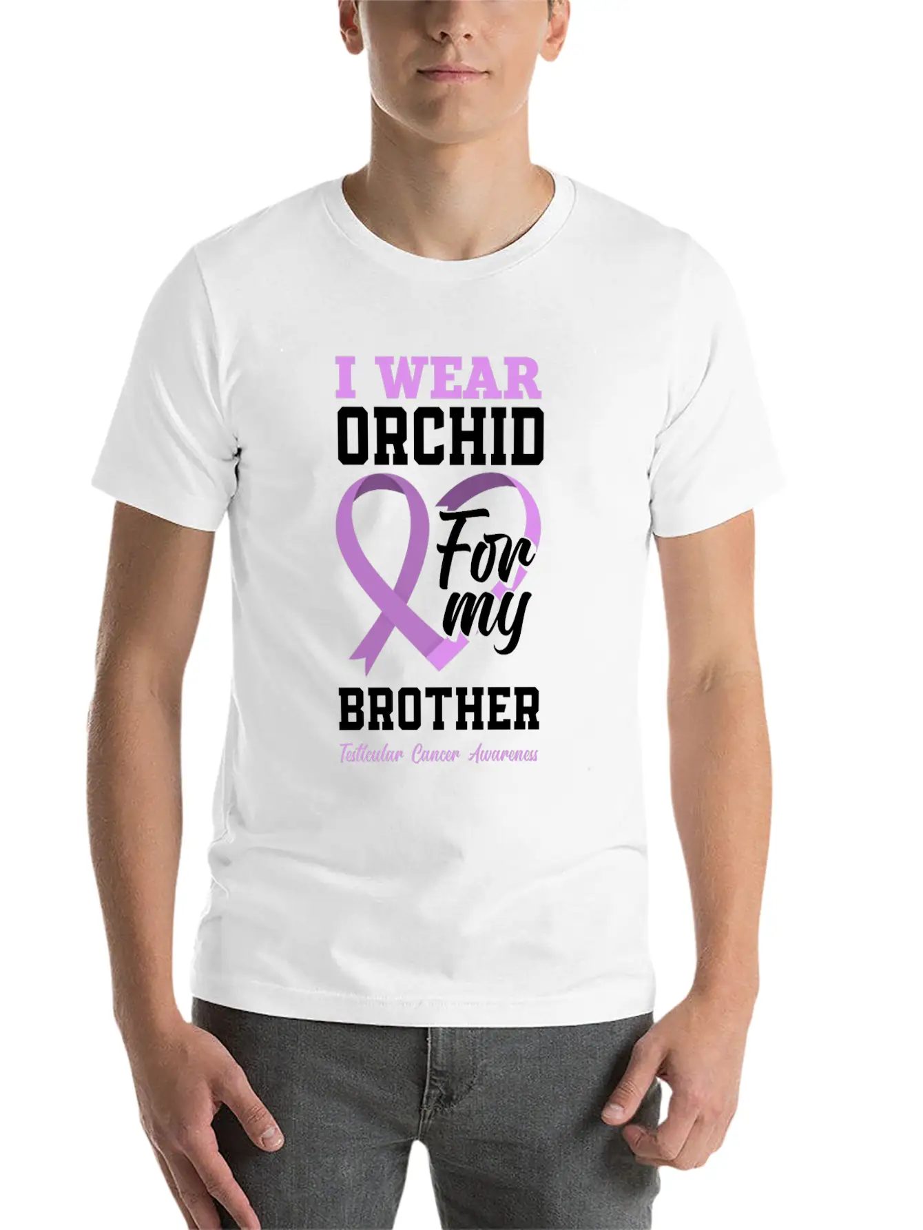 I Wear Orchid For My Brother Testicular Cancer Timeless Short Sleeve Tee – Comfy And Minimalist Design