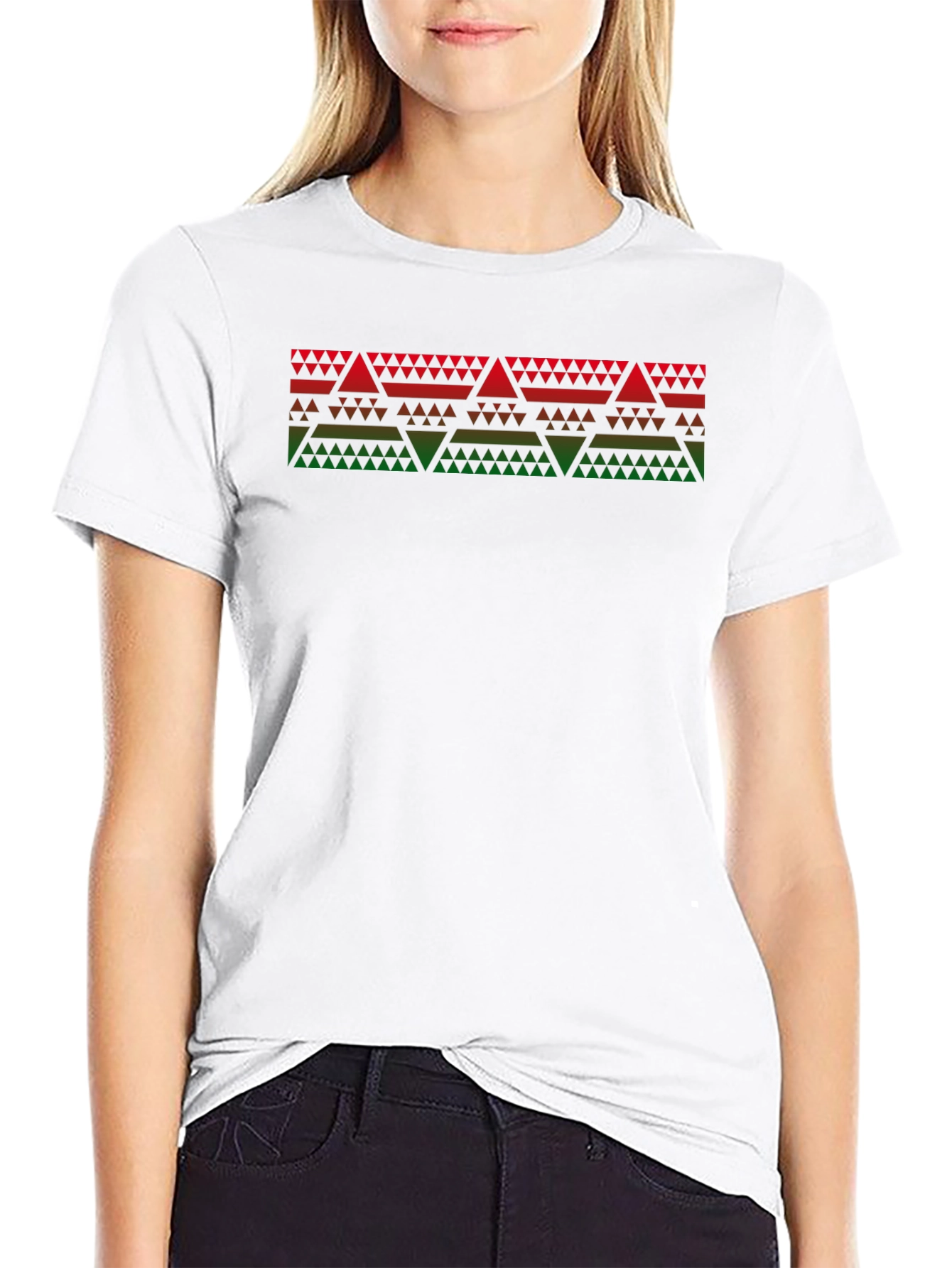 Geometric Triangle Pattern Black T-Shirt