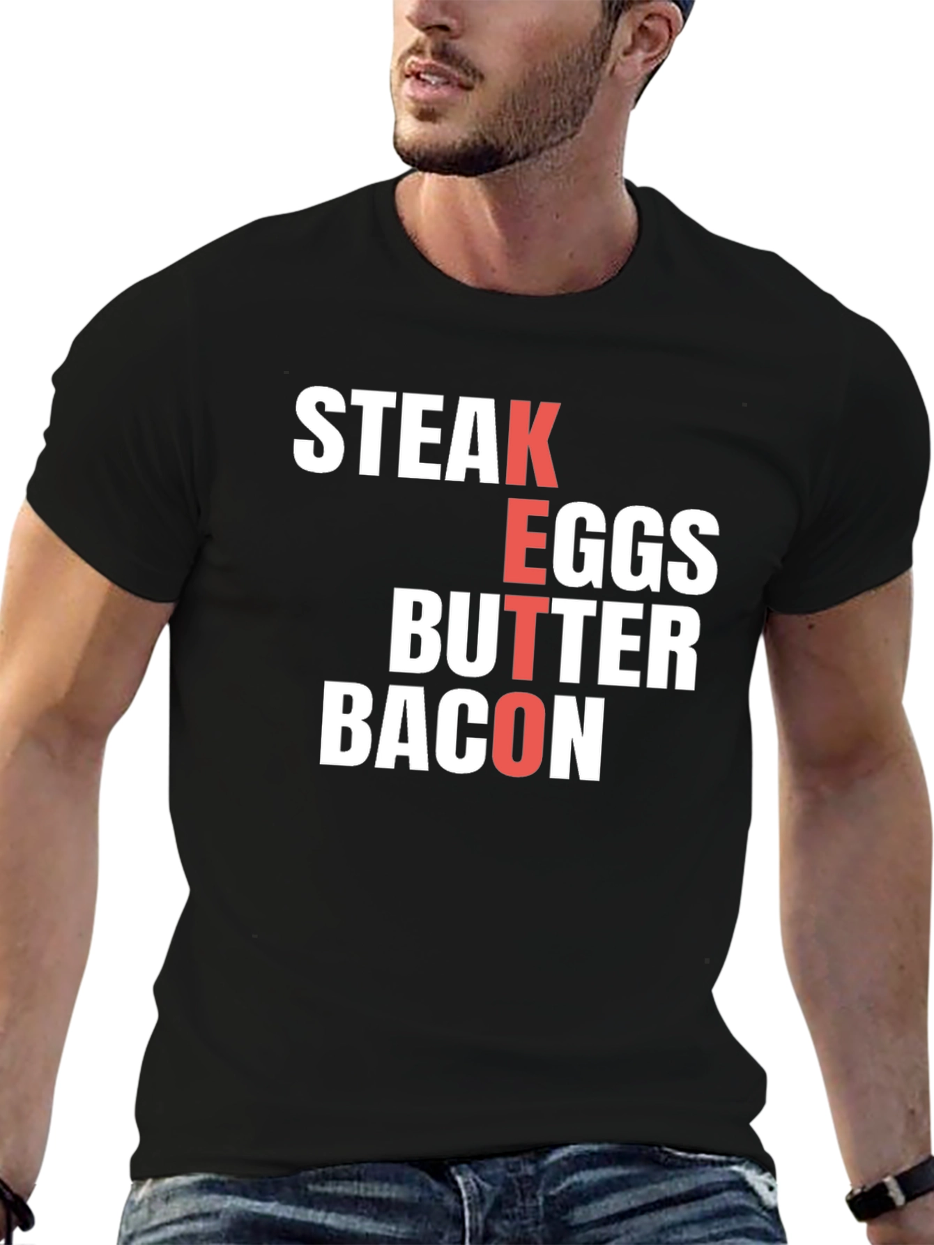 Keto Diet T-Shirt - Steak Eggs Butter Bacon