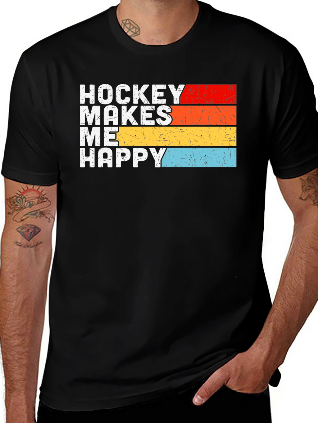 Hockey Makes Me Happy Retro Graphic T-Shirt