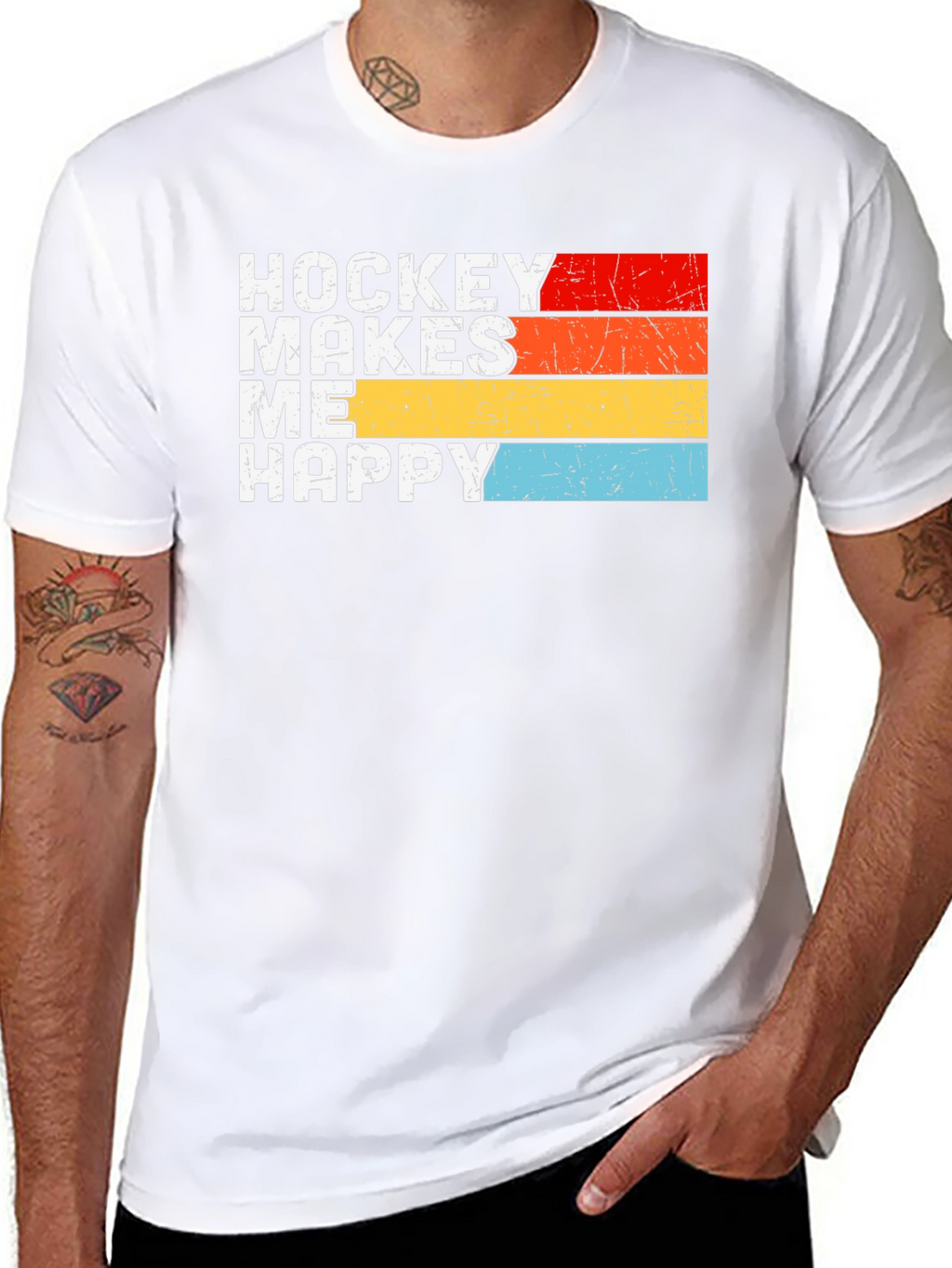 Hockey Makes Me Happy Retro Graphic T-Shirt
