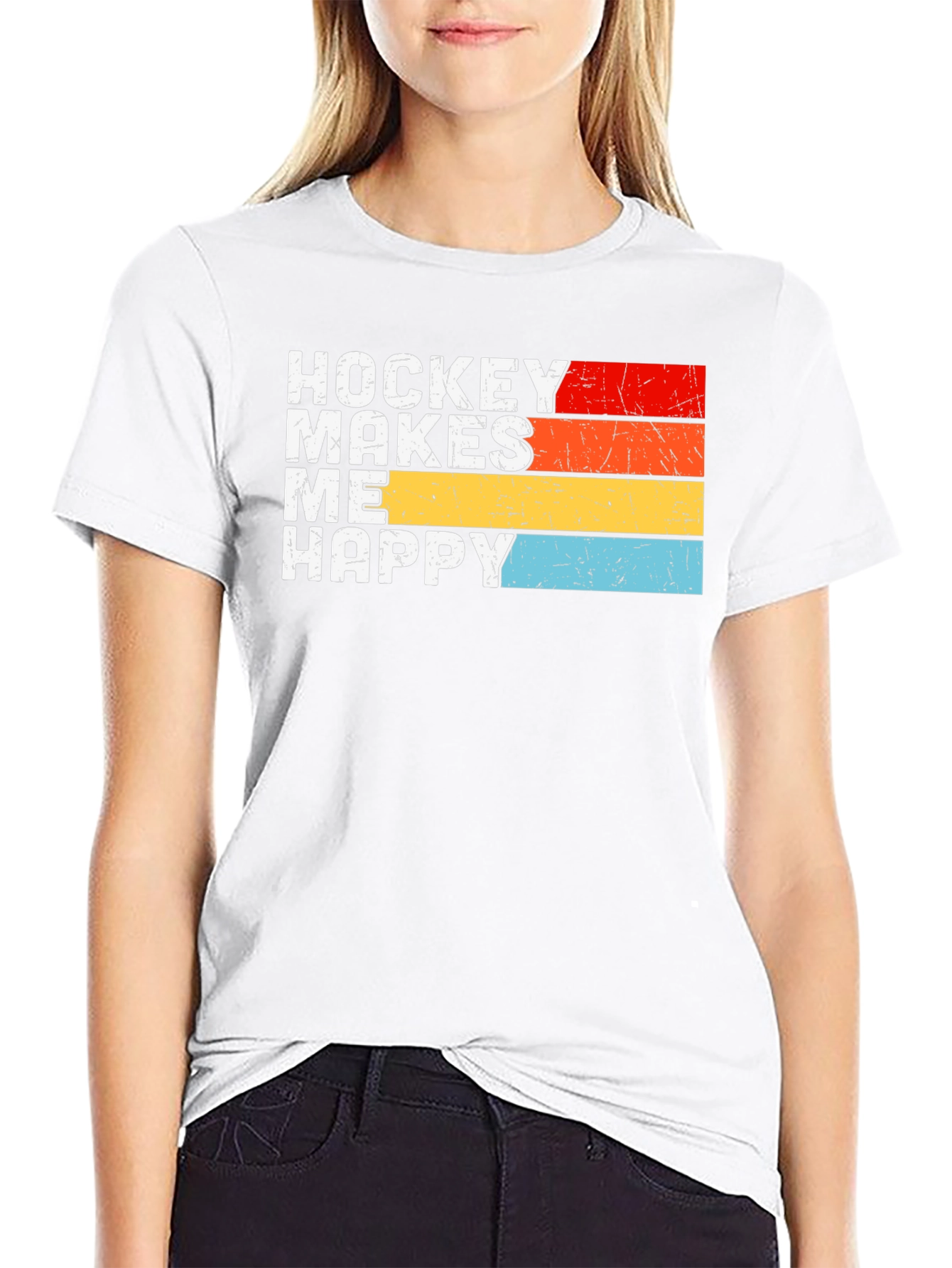Hockey Makes Me Happy Retro Graphic T-Shirt