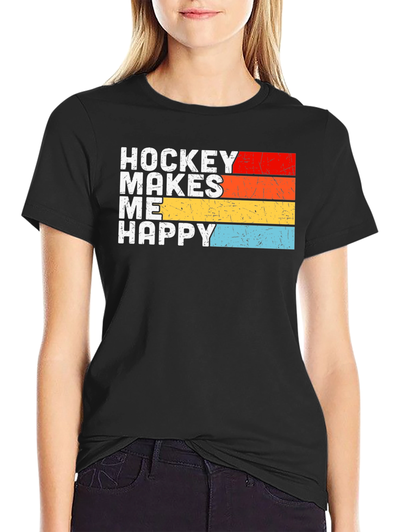 Hockey Makes Me Happy Retro Graphic T-Shirt