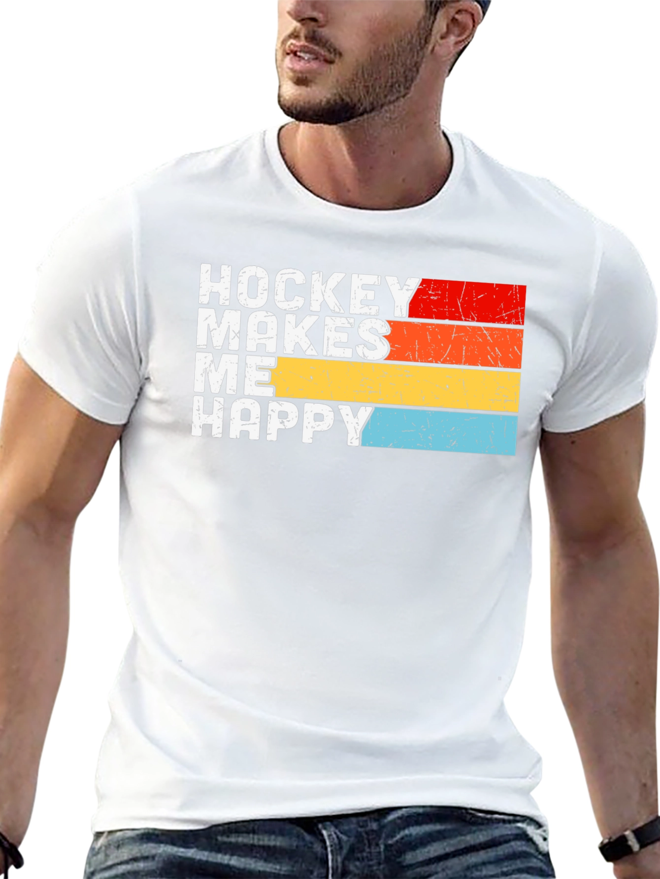 Hockey Makes Me Happy Retro Graphic T-Shirt