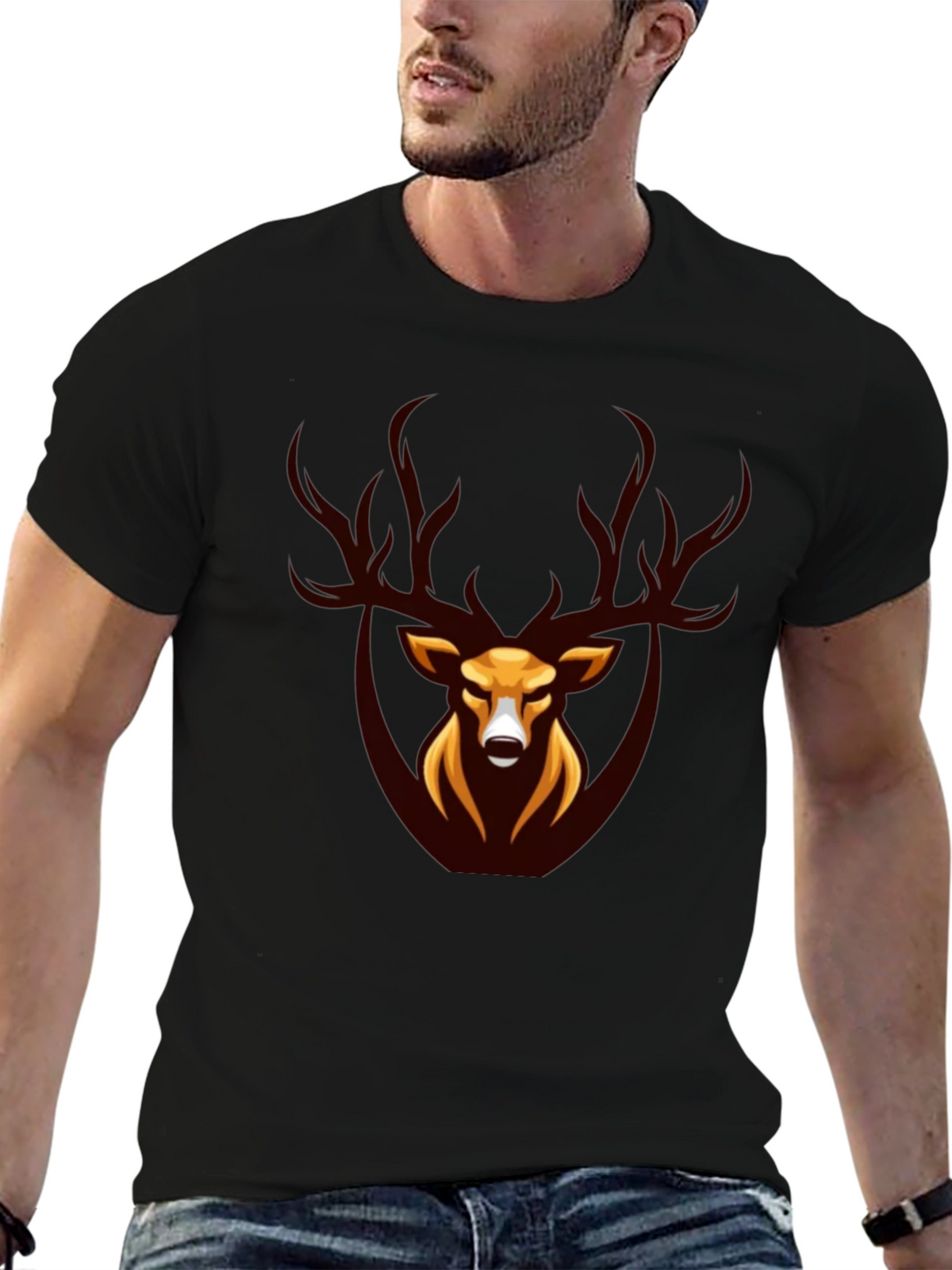 Stag Graphic Tee - Black Crew Neck