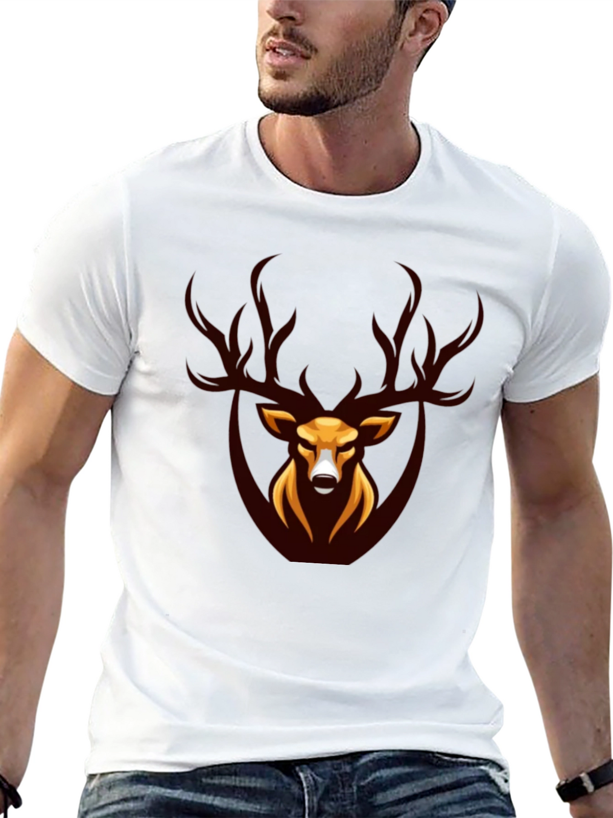 Stag Graphic Tee - Black Crew Neck