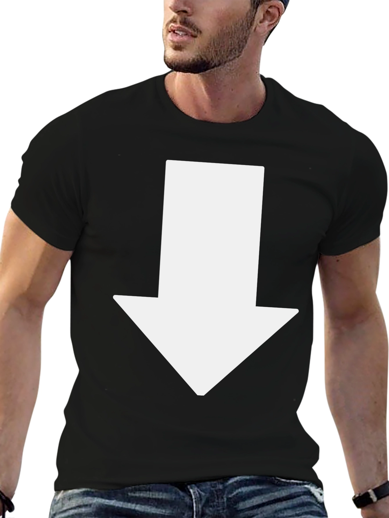 Arrow Down Graphic Tee - Casual Black T-Shirt