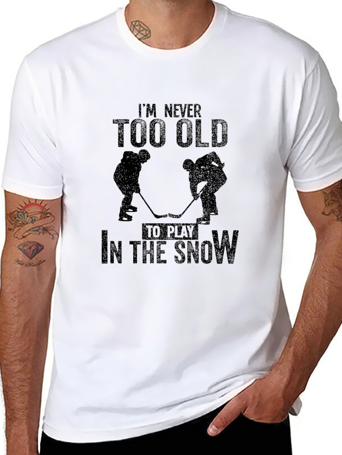 Hockey T-Shirt - Never Too Old To Play In The Snow