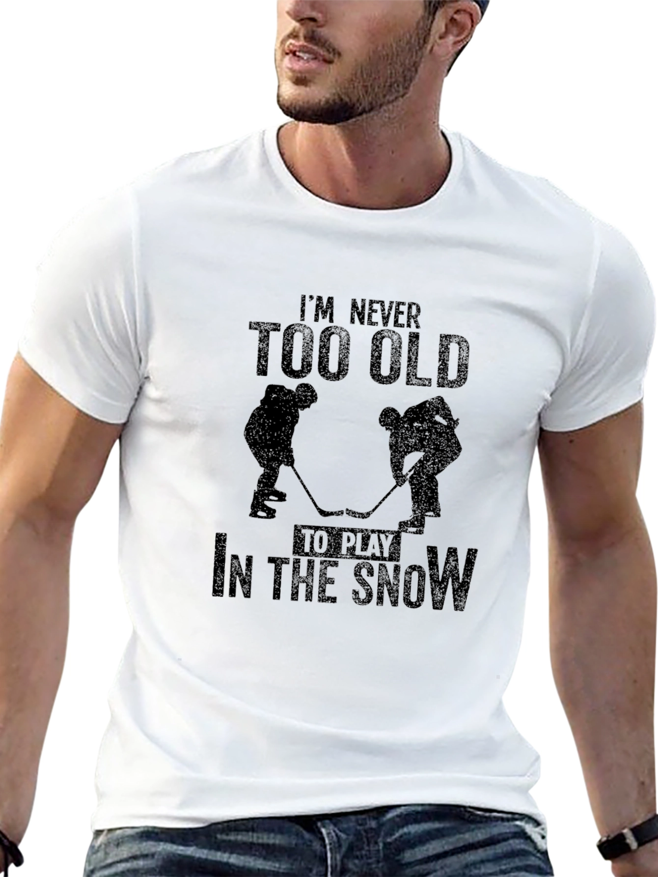 Hockey T-Shirt - Never Too Old To Play In The Snow