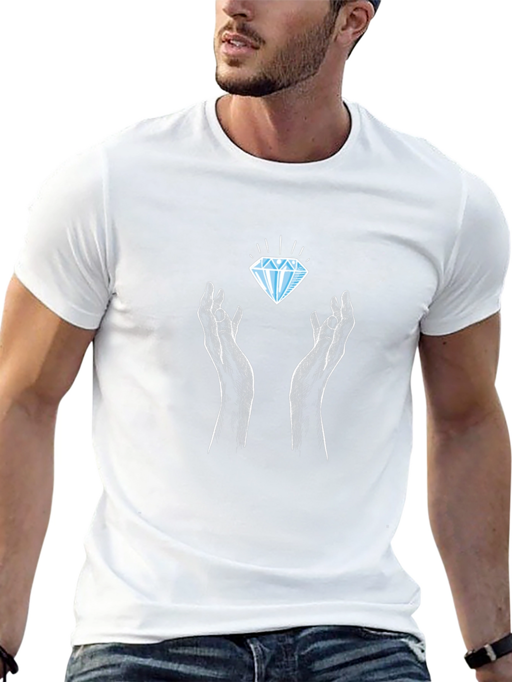 Diamond Hands Graphic Tee - Black Crew Neck T-Shirt
